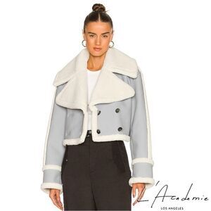 L'Academie **NWT** Elijah Leather Shearling Jacket in Powder Blue Grey (Revolve)